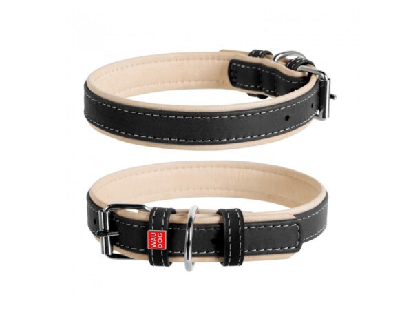 Collar Dobbelts. Lærhalsbånd " Waudog Soft" Svart/Beige