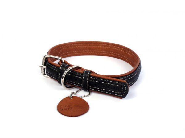 Collar Dobbelts. Lærhalsbånd "Waudog Soft"  71cm Svart/Brun