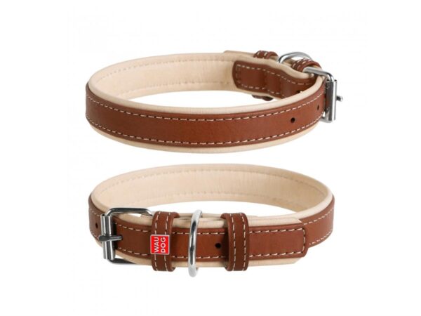 Collar Dobbelts. Lærhalsbånd " Waudog Soft" Brun/Beige