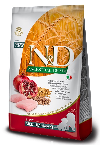 Farmina N&D Dog Ancestral Grain Chicken, Spelt, Oats & Pomegranate Puppy Medium & Maxi